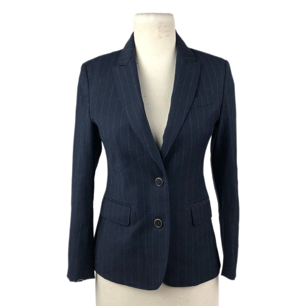 Ines De La Fressange Paris x Uniqlo Navy Blue Pinstriped Wool Blend Blazer XS